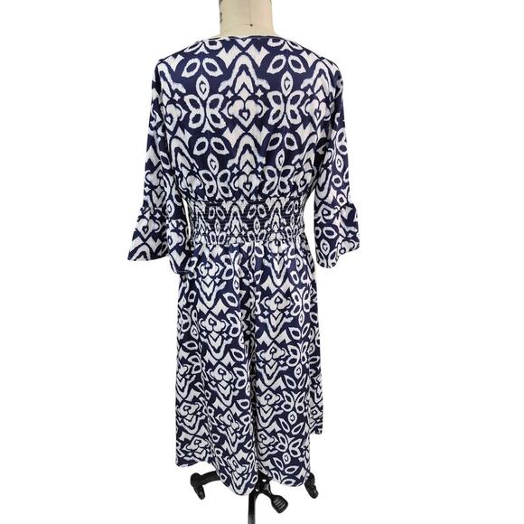 Navy Blue/White Summer Dress Elastic High Waist V-Neck Sz XL Lightweight - Picture 4 of 5
